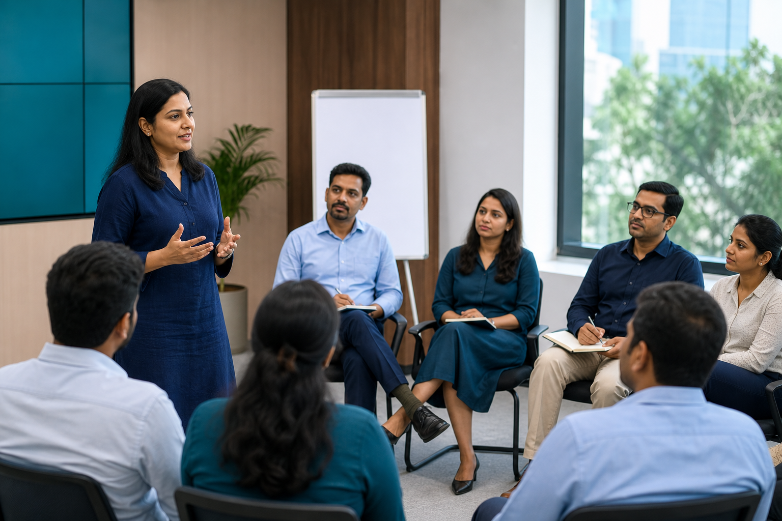 Facilitator guiding a respectful workplace awareness discussion